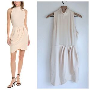 NEW IRO Paris Kamela Sleeveless Mock Neck Draped Mini Dress in Nude Beige 38 US6